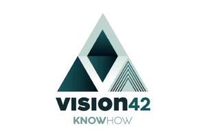 Vision 42 logo made up of four interconnecting triangles that form one large triangle. Under Vision 42 it reads 'KNOW HOW.'